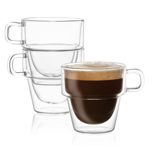 JoyJolt Stoiva Stackable Double Wall Insulated Espresso Glasses, 5 oz Set of 4