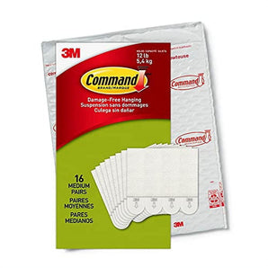 Command PH204-16NA, Holds up to 12 lbs, 16 Pairs (32, Indoor Use Picture Hanging Strips, White, Count