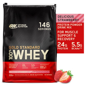 Optimum Nutrition, Gold Standard 100% Whey Protein Powder, Delicious Strawberry, 10 lb, 146 Servings