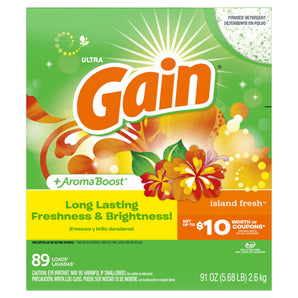 Gain Powder Laundry Detergent, Island Fresh Scent, 91 oz, 89 Loads