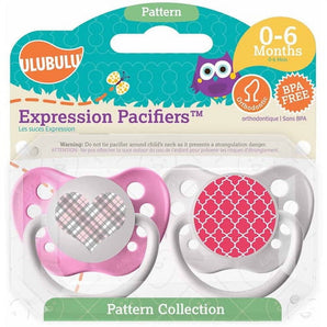 Ulubulu Pink Plaid Heart/Pink Moroccan Pacifiers, 0-6 Months, 2-Pack