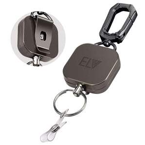 ELV Retractable ID Badge Holder | Heavy Duty Metal Body & Kevlar Cord | Carabiner Key Chain | Metal Keychain with Belt Clip and 24" Wire Extension | Hold Up to 15 Keys and Tools