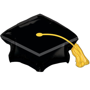 Anagram Graduation Grad Cap w Tassle 31" Super Shape Foil Balloon, Black Gold