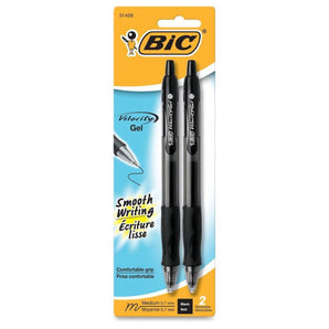 BIC Gelocity Original Retractable Gel Pen, Medium Point (0.7 mm), Black, 2-Count