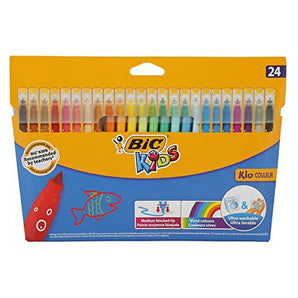 BIC Kids Kid Couleur Felt Tip Colouring Pens - Assorted Colours, Cardboard Wallet of 24