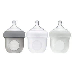 Boon Nursh Reusable Silicone Pouch Baby Bottle, Air-Free Feeding, Gray Multi Pack, 4 Oz, 3 Pk