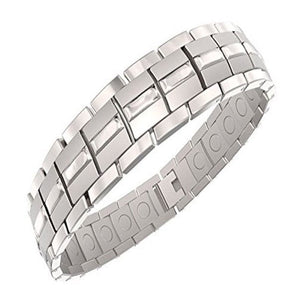 Mens Magnetic Titanium Bracelet Silver for Arthritis and Carpel Tunnel, Size Adjuster, Gift Box (7.5)