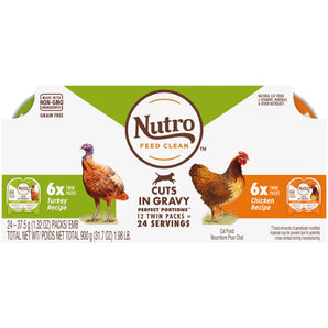 NUTRO PERFECT PORTIONS Cuts in Gravy Variety Pack Real Turkey and Chicken Wet Cat Food Trays 2.65 Ounces (12 Twin Packs)