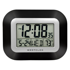 Westclox Classic Black Digital LCD Wall Clock with Date, Day and Temperature
