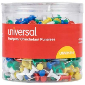 5Pc Universal UNV31314 3/8" Plastic Push Pin in Assorted Rainbow Colors - 400/Pack