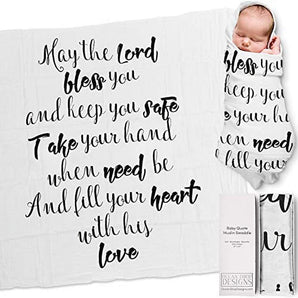 Ocean Drop 100% Cotton Muslin Swaddle Baby Blanket – ‘May The Lord’ Quote with Gift Box for Baptism, Christening, Gift for Godson, Goddaughter, Baby Shower – Super Soft, Breathable, Large “4