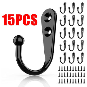 15 Pcs Black Wall Mounted Coat Hooks, Hanger Hook with 30 Pieces Screws for Hanging Hat, Towel, Key, Robe, Coats, Scarf, Bag, Cap, Coffee Cup, Mugs