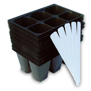Seedling Starter Trays, 144 Cells: (24 Trays; 6-cells Per Tray), Plus 5 Plant Labels by Industry Standard Grower's Supply