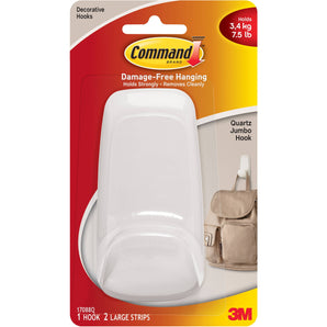 Command Jumbo Quartz Hook, Jumbo, 1 Hook, 2 Strips/Pack