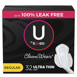 U by Kotex CleanWear Ultra Thin Feminine Pads with Wings, Regular, 32 Count