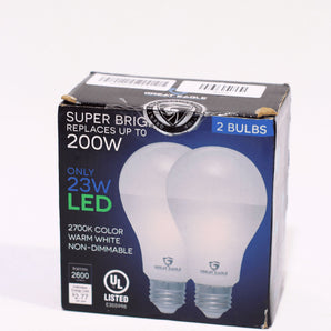 Great Eagle LED 23W Light Bulb (Replaces 150W - 200W) A21 Size with 2600 Lumens, Dimmable, 2700K Warm White, UL Listed (2-Pack)