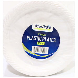 Paper Plates, 9" Dia, White, 100/pack