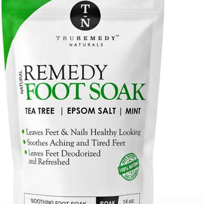 Truremedy Naturals Tea Tree Oil Foot Soak, Epsom Salt & Mint, Feet Soak Helps Toenail System, Athletes Foot & Stubborn Foot Odor - Foot Bath Salt Softens Calluses & Soothes Sore Tired Feet, 14 Ounce