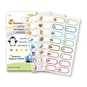 Baby Bottle Labels for Daycare,School, Waterproof Write-On, Self-Laminating Name Labels, Tags, Sticker Multiple Colors(Animal Friends)