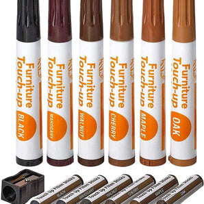 Katzco Wood Furniture Repair Kit - Set of 13 Wood Markers and Wax Sticks - Furniture Scratch Repair - Wood Floor Scratch Remover - Table and Desk Cover-Up - Furniture Crayon for Scratch