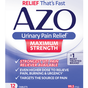 AZO Maximum Strength Urinary Pain Relief, UTI Pain Reliever, 12 Tablets