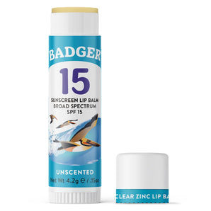Badger - SPF 15 Mineral Sunscreen Lip Balm - Reef-Friendly Broad-Spectrum SPF Lip Balm with Zinc Oxide - Unscented