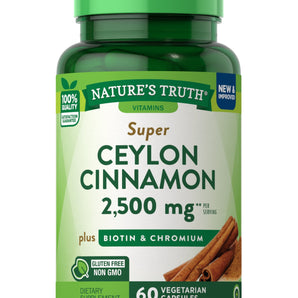 Cinnamon Capsules | 2500mg | Plus Chromium & Biotin | 60 Count | Non-GMO & Gluten Free Supplement | By Nature's Truth