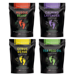 DAILY REMEDY Foot Soak Salts - Tea Tree Oil, Muscle Relief, Calming Lavender & Citrus Soak, 4 Pack (Each 16 Oz)