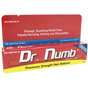 Dr. Numb 5% Lidocaine Topical Anesthetic Numbing Cream for Pain Relief, Maximum Strength with Vitamin E for Real Time Relieves of Local Discomfort, Itching, Pain, Soreness or Burning - 30g