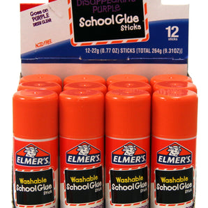 Elmer's Disappearing Purple School Glue Sticks, Washable, 22 Gram, 12 Count
