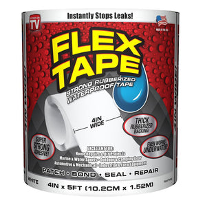 Flex Tape As Seen on TV Strong Rubberized Waterproof Tape, 4 Inches x 5 Feet, White