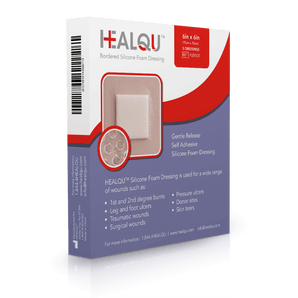 HealQu 9020566 (Replacement of 9020502) Silicone Foam Dressing [Adhesive Border] 6 in. x 6 in. (2 Boxes of 10)