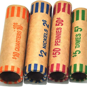 L LIKED 128 Assorted Preformed Coin Wrappers Rolls - Quarters, Pennies, Nickels and Dimes (128 Assorted)