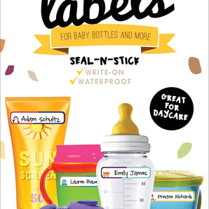 Lil' Labels Waterproof Seal-n-Stick Baby Bottle Labels for Daycare, Playful Patterns