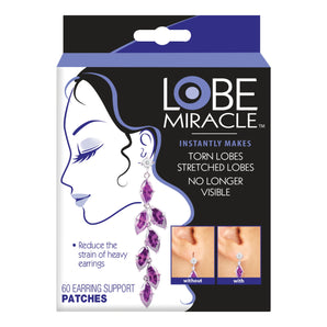 Lobe Miracle - Clear Earring Support Patches - Sticker Earring Backs For Droopy Ears - Ear Care Products for Torn or Stretched Ear Lobes (60 Patches)
