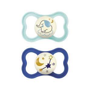 MAM Night Pacifiers 0-6 Months, Best for Breastfed Babies, Glow in the Dark, Baby Boy, 2 Count Boy 2-Pack
