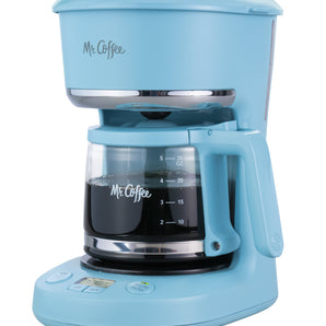 Mr. Coffee 5-Cup Programmable Coffee Maker, 25 oz. Mini Brew, Brew Now or Later, Arctic & Chrome