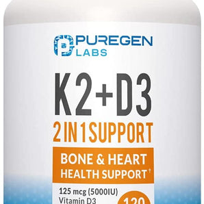 Puregen Labs K2+D3 2 In 1  Bone and Heart Health Support