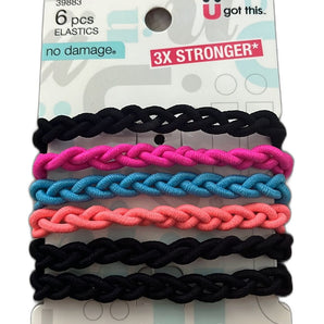 Scunci Everyday and Active Strand Elastics, Black Color, 6-Pcs per Pack, 3-Packs Total