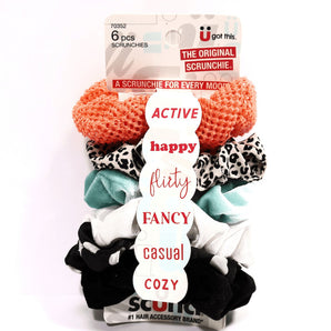 Scunci Multi Color Fabric, 6 Piece Hair Scrunchies