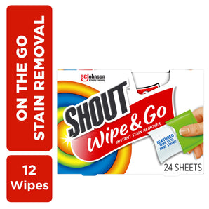 Shout Wipe & Go, Laundry Instant Stain Remover, 12 Wipes