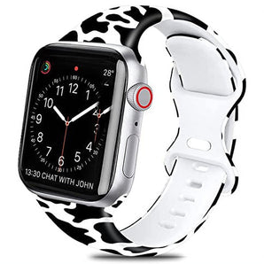 Sport Band Compatible for iWatch Cow Printed Band 38mm 40mm 42mm 44mm,Women Soft Silicone Cute Cow Pattern Replacement Wrist Strap for iWatch Series 7 & Series 6 5 4 3 2 1,Cow Black White