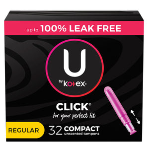 U by Kotex Click Compact Tampons, Regular, Unscented, 32 Count