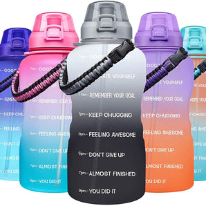 Large 1 Gallon Motivational Water Bottle with Paracord Handle & Removable Straw - Leakproof Tritan BPA Free Fitness Sports Water Jug with Time Marker White/Gray Gradient