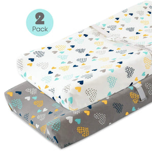 COSMOPLUS Stretch Fitted Changing Pad Cover -2 Pack Stretchy Changing Table Pad Covers for Boys Girls, Heart Pattern