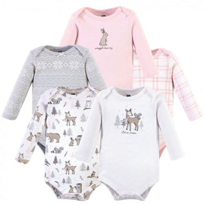 Hudson Baby Infant Girl Cotton Long-Sleeve Bodysuits 5pk, Winter Forest, 18-24 Months