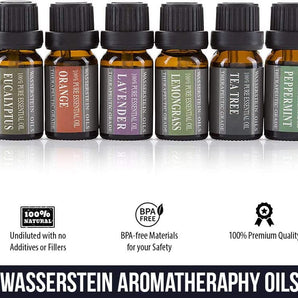 Wasserstein Aromatherapy Oils - 100% Pure Essential Oils Gift Set (Peppermint, Tea Tree, Lemongrass, Lavender, Orange, Eucalyptus) (6 Pack, 10ml)