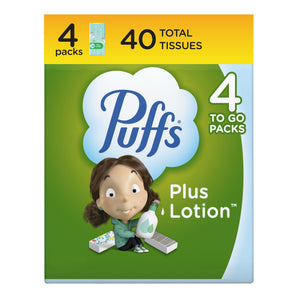 Puffs Plus Lotion Facial Tissues, 4 To-Go Packs, 10 tissues per pack