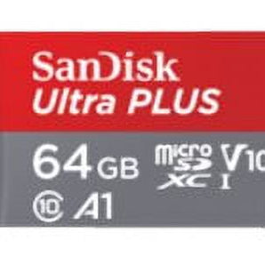 SanDisk Ultra PLUS - Flash memory card (microSDXC to SD adapter included) - 64 GB - A1 / Video Class V10 / UHS Class 1 / Class10 - microSDXC UHS-I