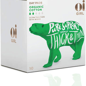 Oi Girl Organic Cotton Pads, Day Pads, Ultra-Thin and Winged, Individually-Wrapped, 10 Ct